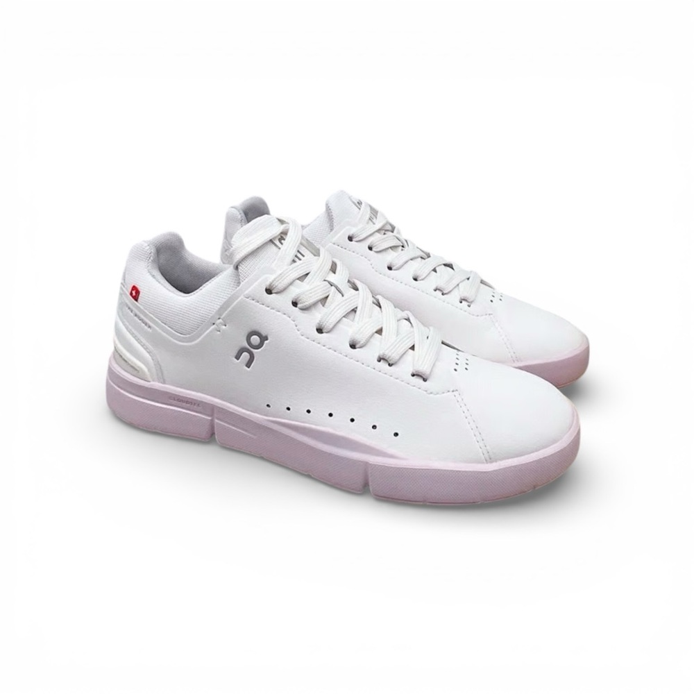 On Running White and Pink Athletic Shoes